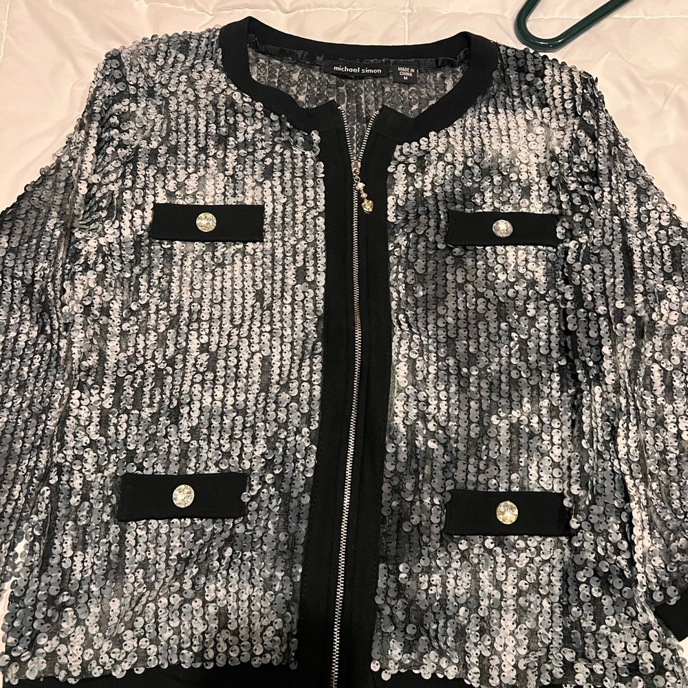 Silver sequin sheer jacket Michael Simon